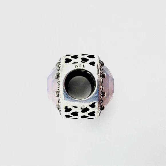 Pandora Sterling Silver Radiant Hearts Charm with Opalescent Pink Crystal - Picture 3 of 4